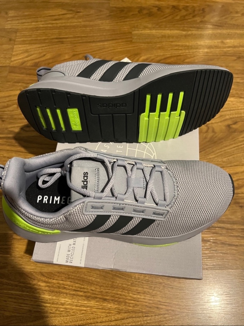 adidas Gray Sneakers with Neon Green Outsole Accent